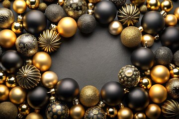 elegant black and gold Christmas decorations with symmetrical arrangement