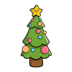 Naklejka premium Cartoon Christmas tree with simple lines