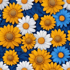 A seamless pattern with daisies and sunflowers in a vibrant and cheerful design, seamless Pattern