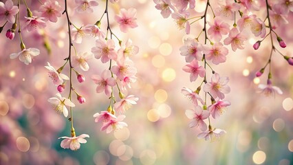 Elegant floral composition of hanging blossoms with soft bokeh background high angle