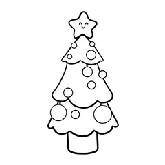 Cartoon Christmas tree with simple lines