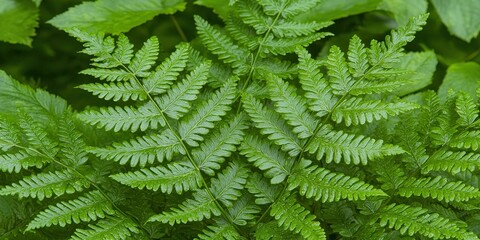 Lush Green Fern Fronds Close Up   Nature Background Texture