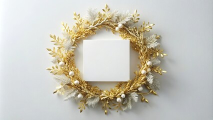 Elegant white and gold wreath with square decoration from above