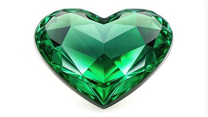 Fototapeta premium Emerald shining heart with forced perspective isolated on white background