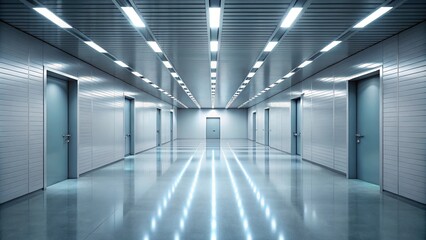Fototapeta premium Empty building with illuminated hallway silhouette