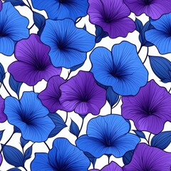 Naklejka premium A seamless pattern with morning glories in vibrant purple and blue, seamless Pattern