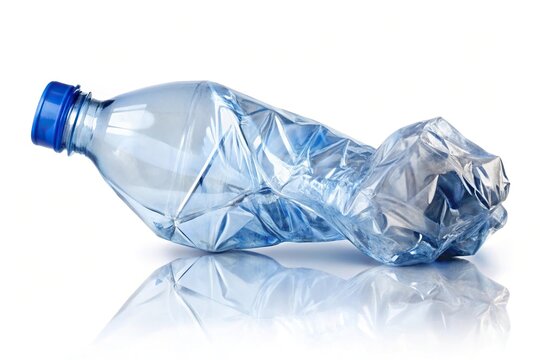 Empty crushed plastic bottle isolated on white background