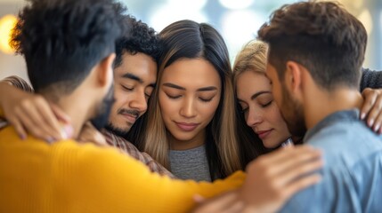 Fototapeta premium A diverse group of patients undergoing anxiety treatment, led by an Asian therapist, in an inclusive setting focusing on emotional wellness.