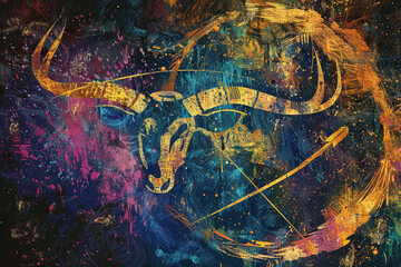 Obraz premium Astrological abstract composition with Capricorn zodiac sign symbol