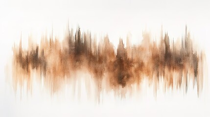 Abstract watercolor painting with brown vertical brush strokes on a white background