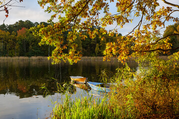 Fototapeta premium Zalew Zemborzycki in Lublin, autumn weather, golden Polish autumn