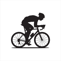 Silhouette of Cyclist Riding a Road Bike Vector Illustration.