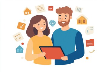 Couple using tablet for business tasks.