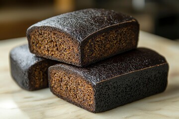 Three Slices of Dark Brown, Porous Bread
