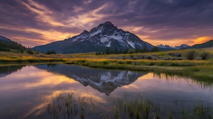 Stunning Mountain and Lake Sunset Reflection