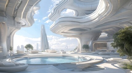 Tranquil Spa Oasis in Futuristic Megastructure - Ultra-Detailed Digital Illustration of Relaxation and Serenity Escape