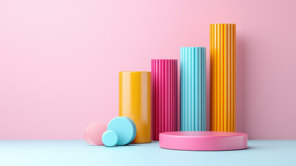 Obraz premium Colorful geometric shapes create vibrant display on pastel background