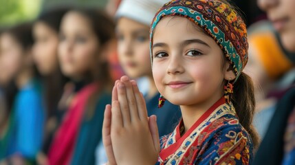 A multicultural gathering celebrating various religious traditions, emphasizing harmony and mutual respect among participants.