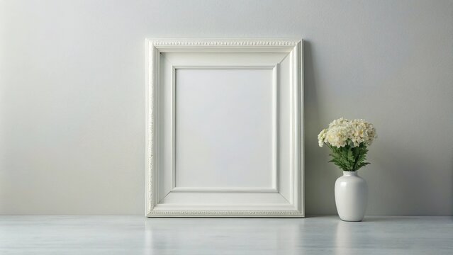 Elegant white frame mockup spotlighting inviting blankness in a symmetrical layout
