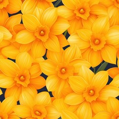 Obraz premium A seamless pattern of daffodils with a yellow-to-orange gradient background, seamless Pattern