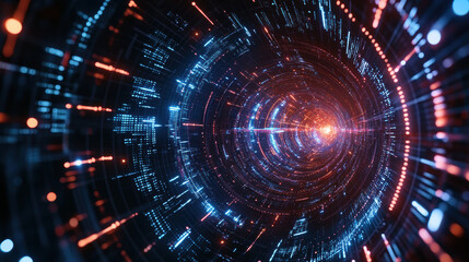 Obraz premium Futuristic digital tunnel with glowing data streams and vibrant colors