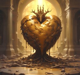 Illustration of dystopian golden heart.