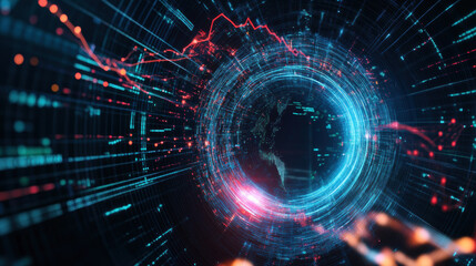 Obraz premium Futuristic data visualization with financial trends and analytics