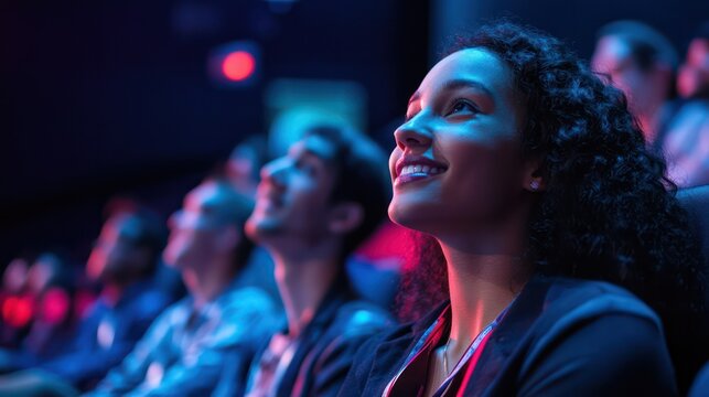 A multicultural group of scientists and students attending an astronomy event in a planetarium, focusing on space exploration and cultural exchange. - Powered by Adobe