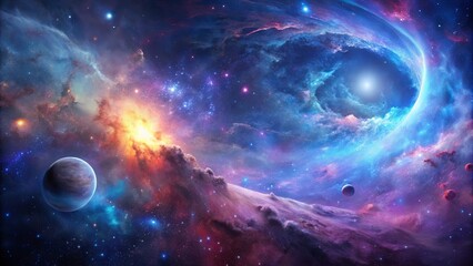 Obraz premium A Celestial Tapestry of Cosmic Clouds, Dust, and Stars, Illuminating a Distant Galaxy with Vibrant Hues and Ethereal Glows