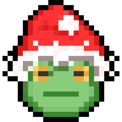 Cartoon Pixel Frog Head With Santa Claus Hat