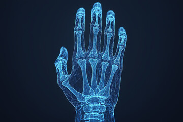 Naklejka premium Xray of a human hand showing bones and joints, integrated with digital health monitoring