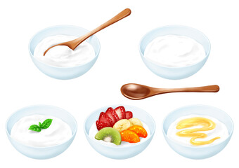 ベクター　ヨーグルト　トッピングバラエティ　フルーツ　はちみつ　ミント　スプーン