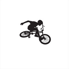 Obraz premium BMX bike player vector illustration for icon, symbol or logo. BMX bike player template logo. BMX player silhouette. bmx bike