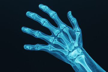 Xray of a human hand showing bones and joints, integrated with digital health monitoring