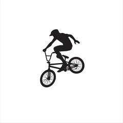 Fototapeta premium BMX bike player vector illustration for icon, symbol or logo. BMX bike player template logo. BMX player silhouette. bmx bike