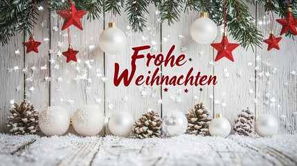christmas card with wooden background an the text "Frohe Weihnachten"