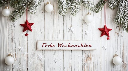 christmas card with wooden background an the text "Frohe Weihnachten"