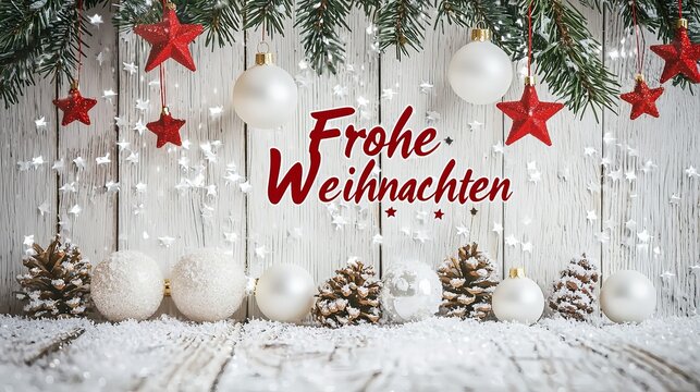 christmas card with wooden background an the text "Frohe Weihnachten" - Powered by Adobe