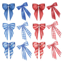 Vector set of bows. Digitally drawn to look like watercolor style illustrations. Isolated on white background.