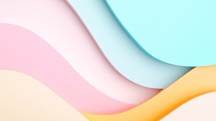Abstract pastel waves in soft pink, blue and orange tones creating a fluid and minimalist design. Background for modern graphic projects and presentations