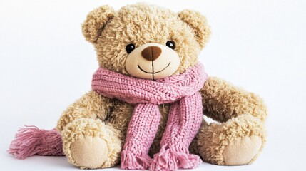Obraz premium Cute Teddy Bear Wearing a Pink Scarf