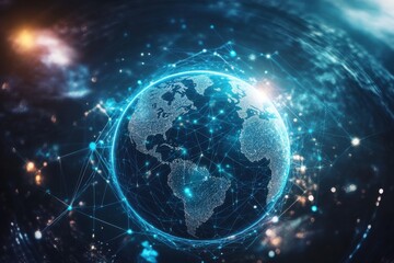 Fototapeta premium A globe surrounded by connecting lines and dots, symbolizing global networks and international connections 