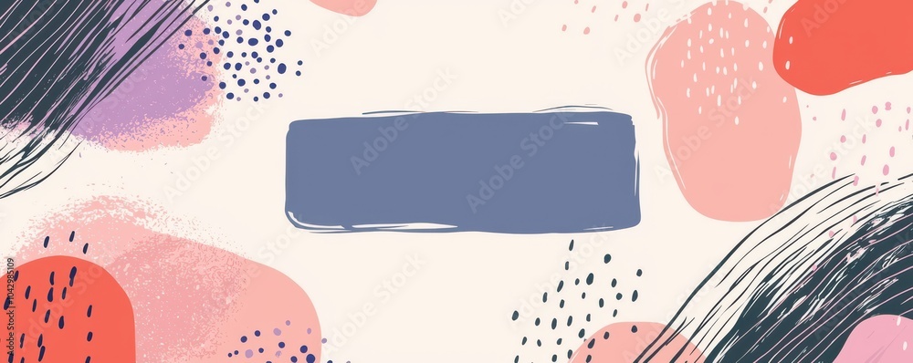 Wall mural abstract wavy design with a blank blue rectangle on a colorful fluid background