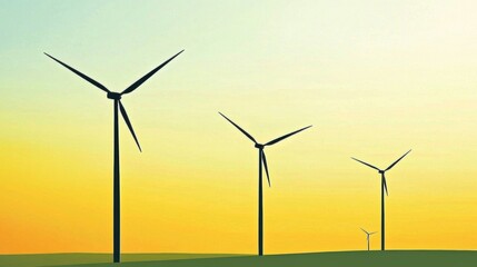 Fototapeta premium Futuristic wind turbines against beautiful landscape