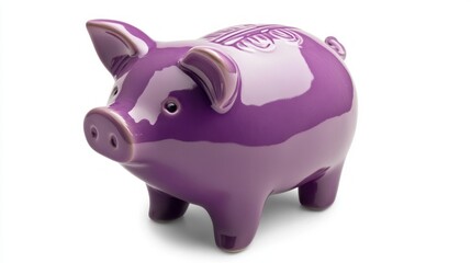 Obraz premium Purple piggy bank isolated on white background.