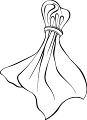 Folded napkin with ring. Table setting. Vector illustration in hand drawn sketch doodle style. Line art isolated on white for coloring book, print