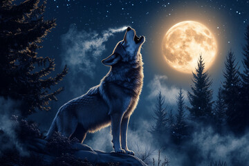 wolf howling at night