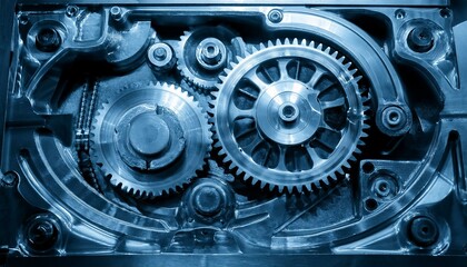 기계의 내부 구조 기어와 피스톤