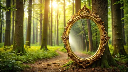 Fototapeta premium Enchanting golden mirror framed by nature