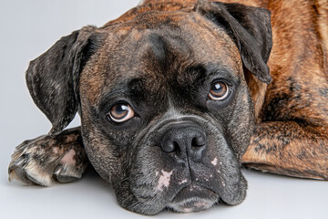 Fototapeta premium adorable boxer dog puppy sleeping, playful expressions, and running in studio lighting, featuring natural dog fur details, isolated background, perfect for pet lover projects, animal-themed designs